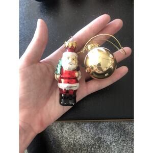 Vintage G & D Glass Christmas Ornaments Round Globe(scratches) &Santa Clause